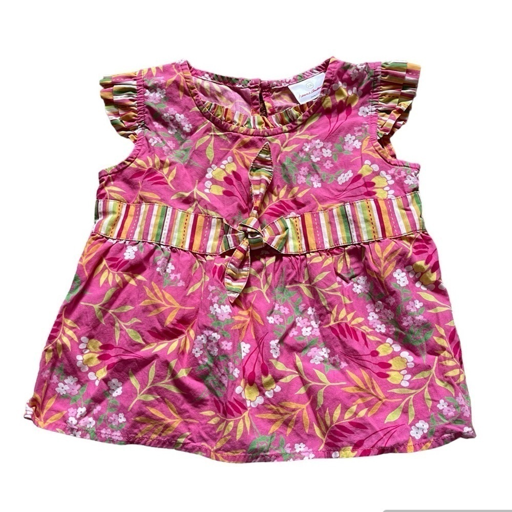 Hanna Andersson Pink Floral Flutter Sleeves Top US 4T